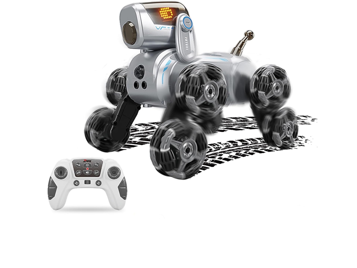 Cão Robô Interativo Com Sons De Latido E Música - Brinquedo De Acrobacias Rc Inteligente Para Crianças De 8 A 13 Anos (prata)