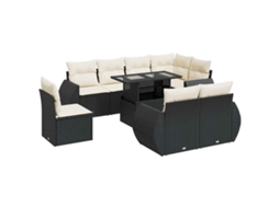 Conjunto de 9 sofás de jardim com almofadões Vime Pe Preto MAISON EXCLUSIVE (9 peças)