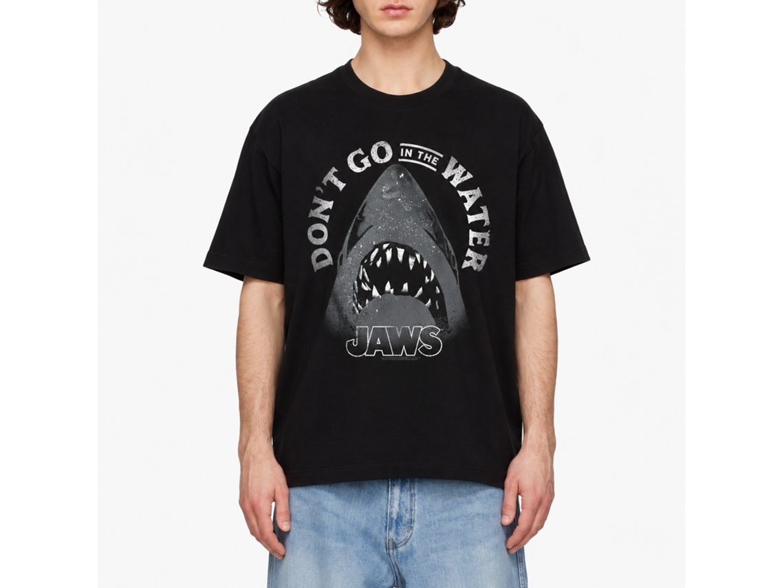 Rockinstone Jaws Movie Text Arch Black Adult T-shirt Size:xl