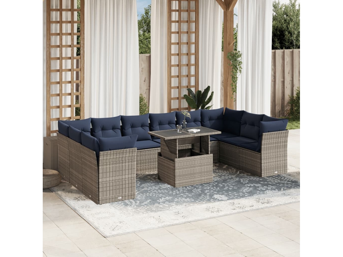 Vidaxl Conjunto De Sofá De Jardim Com 11 Peças E Almofadas Em Rattan Sintético Cinza