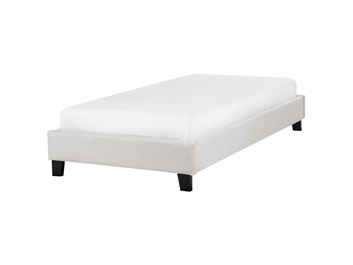 Cama Estofada Em Tecido Sem Cabeceira Beliani Roanne De Tecido Cinzento Claro 90x200