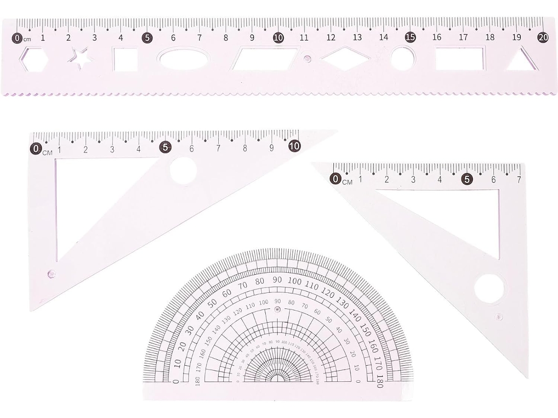 Kit De Geometria 3 Peças Régua Plana Plástico E Transferidor, Ferramenta De Desenho Fácil Usar Com Superfície Lisa Para