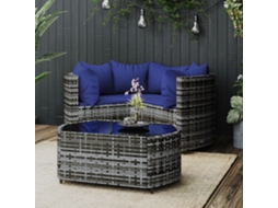 Conjunto 4 Peças Lounge De Jardim C/ Almofadões Vime Pe Cinza Dkd Home Decor