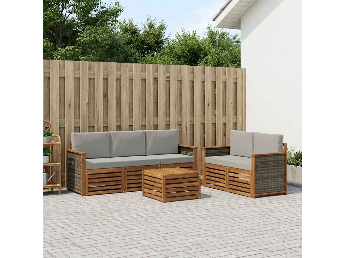 Vidaxl Conjuntos De Sofás Com Almofada 6 Pcs Madeira Sólida De Acácia