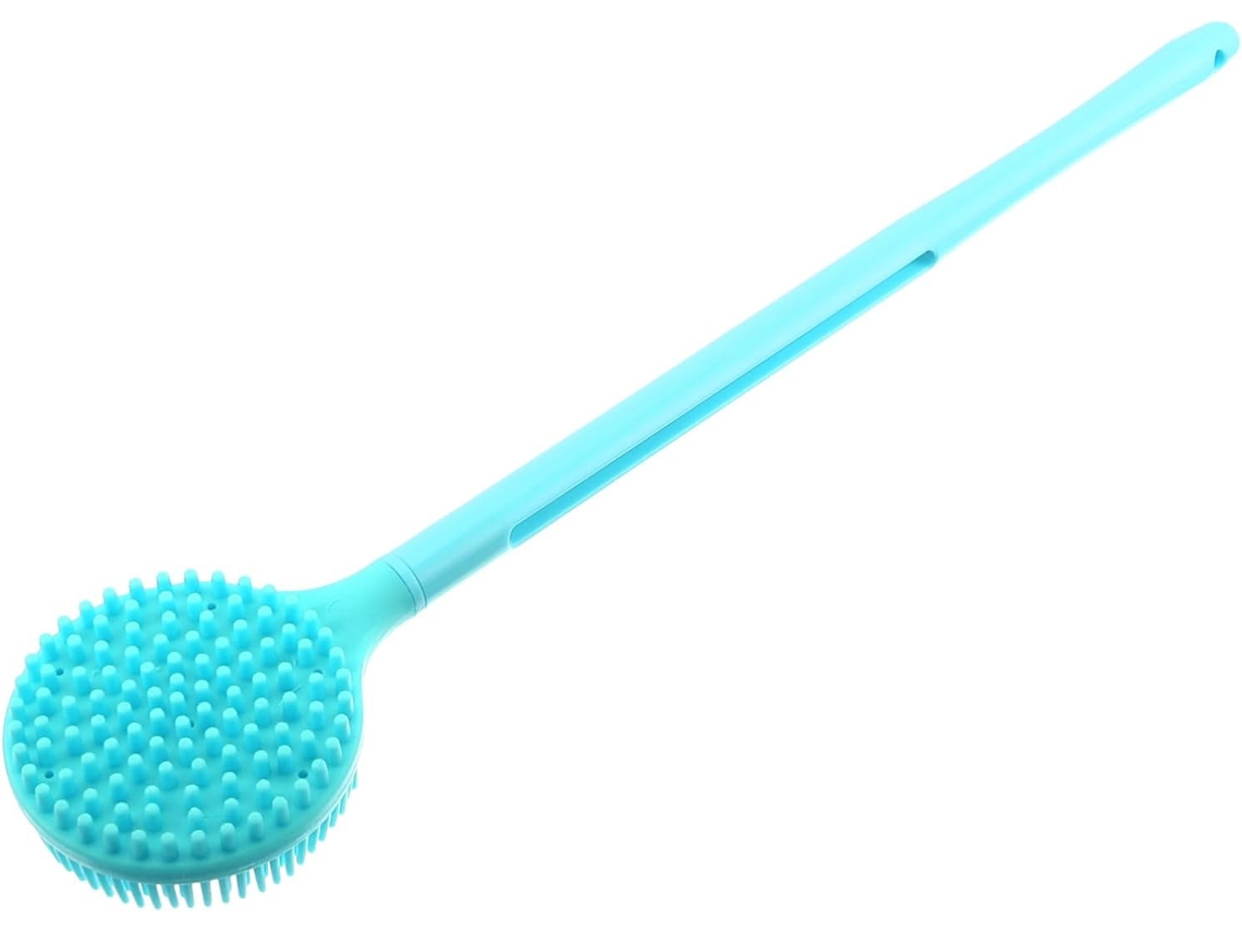 Escova De Banho Para Esfoliação E Massagem Com Cabo Longo, Dupla Face Em Silicone Para Facilitar A Limpeza E Massagem