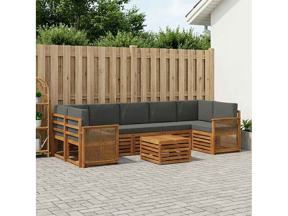 Vidaxl Conjunto De Sofás Para Exterior 8 Unid. Natural E Antracite