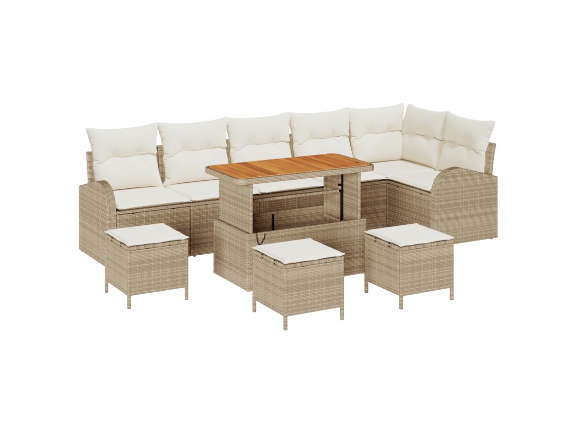 Conjunto 10 Sofá De Jardim Vidaxl Bege Vime Pe (110 X 55 X 71 Cm)