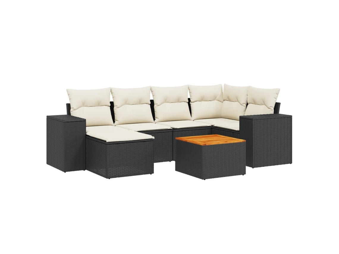 Conjunto de 7 Sofás para Jardim com Almofadões Vime Pe Preto MAISON EXCLUSIVE (7 pcs)
