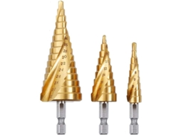 Broca de cono de 3 piezas, HSS, acero inoxidable, 4-20-32mm, punta triangular, mandril hexagonal para acero, latón, madera, plástico