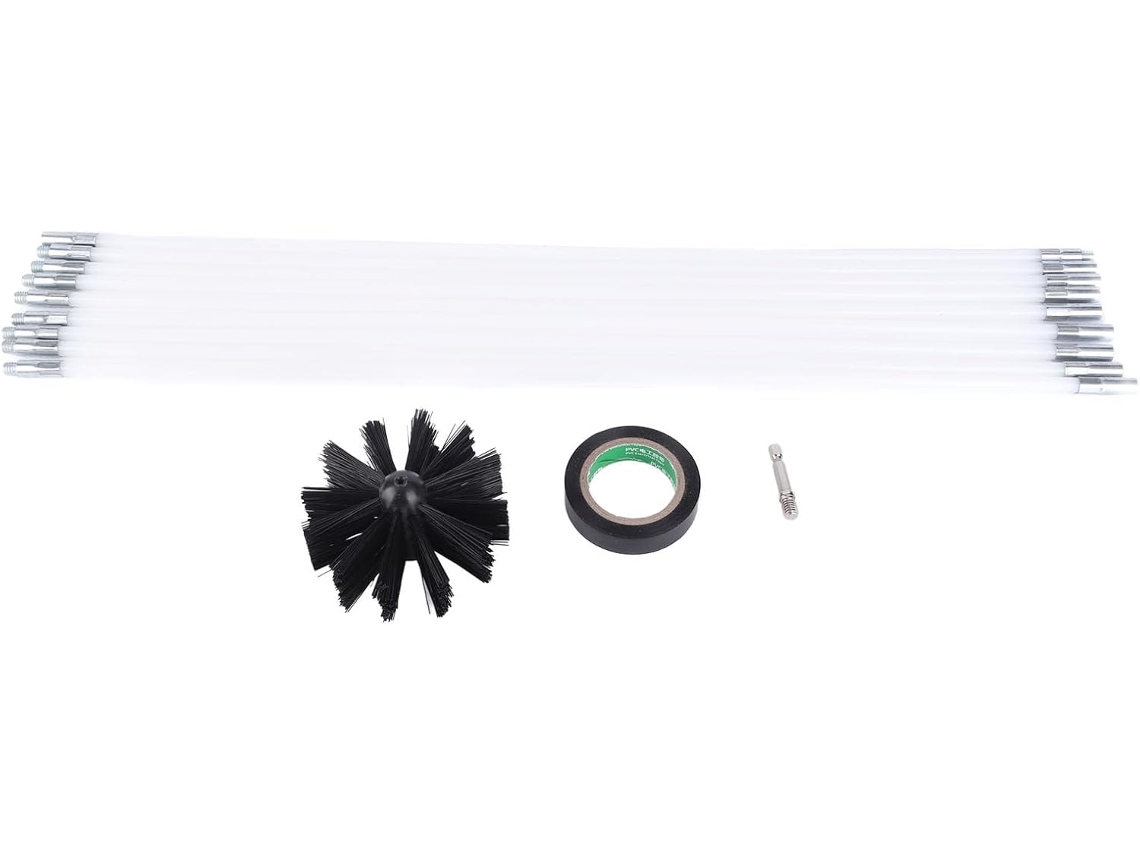 Kit De Limpeza Dutos Secadora E Chaminés Com 12 Peças, Hastes Flexíveis De 40cm E Cabeça Escova, Com Alcance De Até 6 Metros