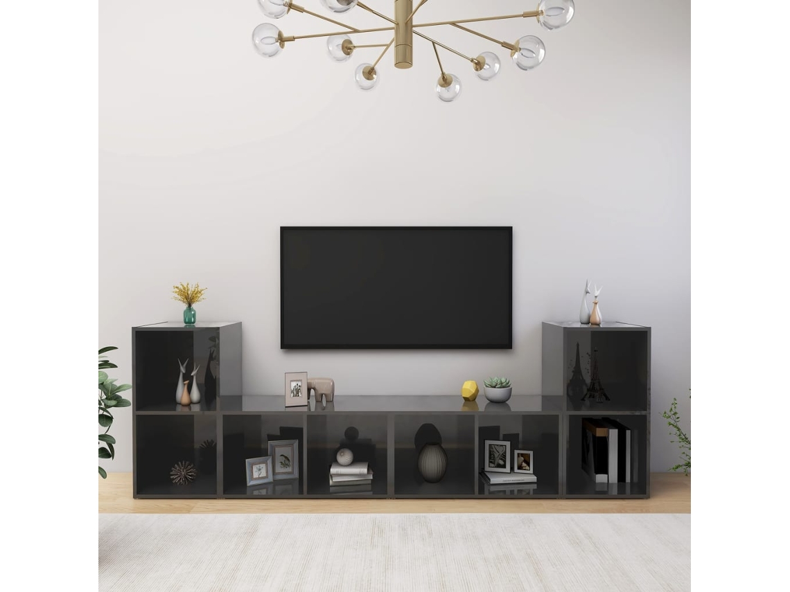Vidaxl Móveis De Tv 4 Pcs Derivados De Madeira Cinza Brilhante
