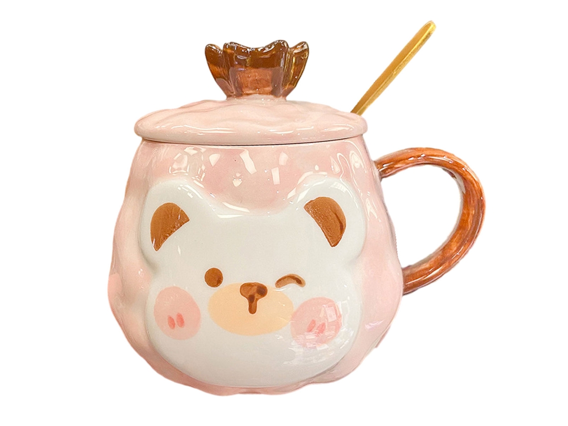 Caneca Cerâmica de 400Ml Caneca Fofa de Urso com Coroa Caneca Criativa e Moderna para Leite no Café Da Manhã NEVEANCE