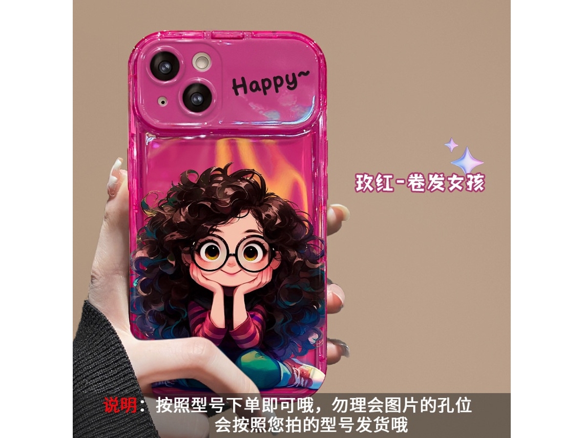 Capa Flip Para Iphone 17 Pro Max Com Espelho, Rosa Vermelha, Menina Com Óculos De Pele Sintética