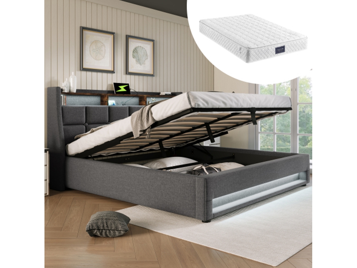 Cama Casal 140x200cm, Design Jovem, Robusta, Durável, Design Prático, Fácil Montagem, Qualidade Superior, Colchão Não Incluso
