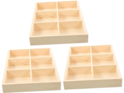 Conjunto de 3 Caixa Organizadora Multifuncional Madeira Amosfun, em Natural, Peças com Compartimentos Dividido