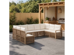 Vidaxl Conjunto De Sofá De Jardim 9 Unid. Bege Vime Pe