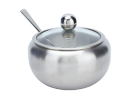 Tigela de Açúcar Inox com Tampa Transparente e Colher Embutida, Resistente à Ferrugem e Oxidação S/MARCA