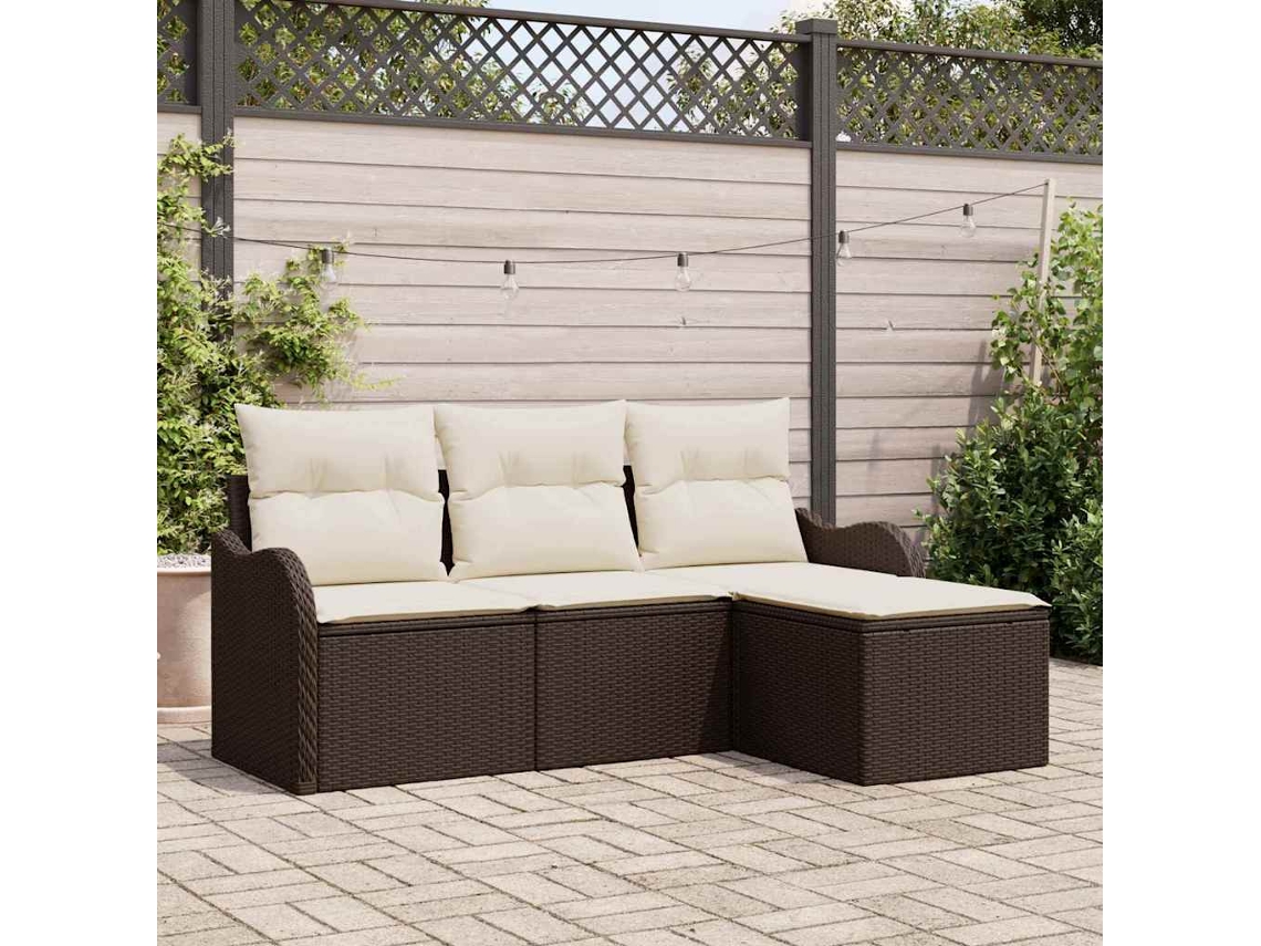 Vidaxl Conjunto De Sofá De Jardim 4 Unid. Castanho Vime Pe