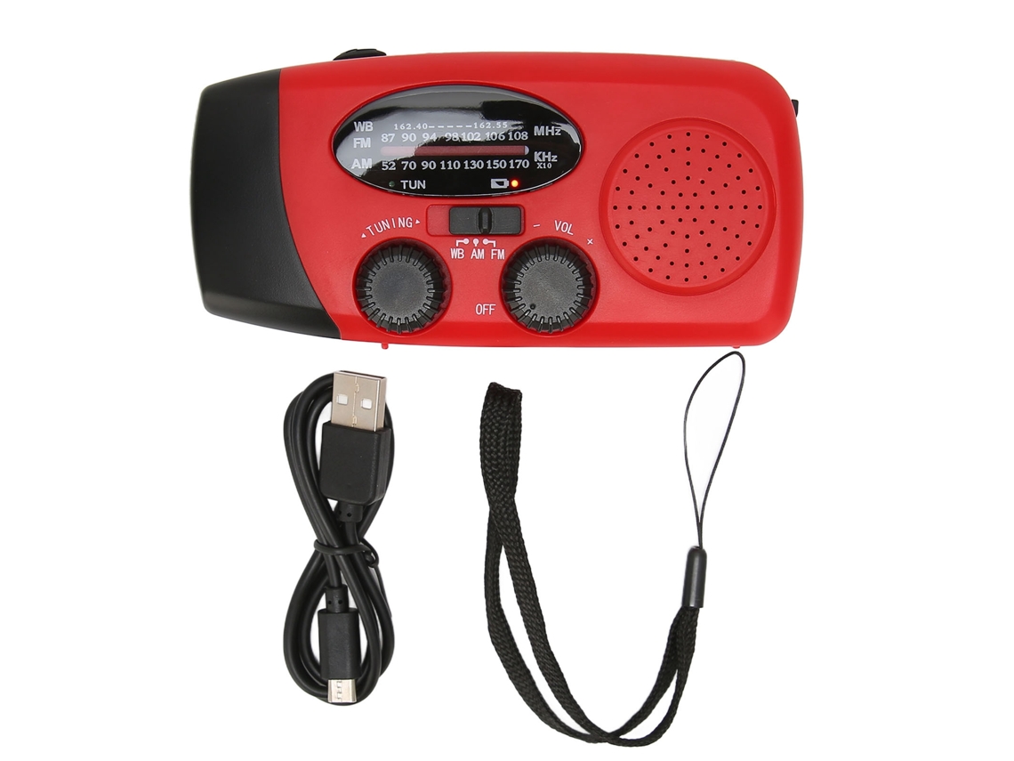 Rádio Am/fm/banda Meteorológica com Manivela, 3 Lanternas Led AQUAFORGE