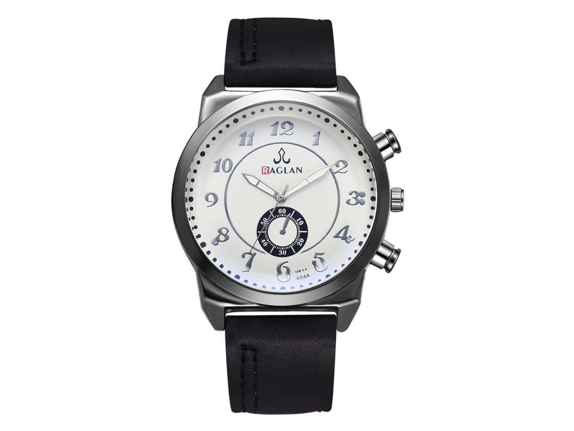 Reloj De Cuarzo Para Hombres Con Correa De Cuero Pu, Diseño De Dial Doble, Moda