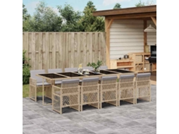Vidaxl 11 Pcs Conjunto De Jantar P/ Jardim Com Almofadões Vime Pe Bege