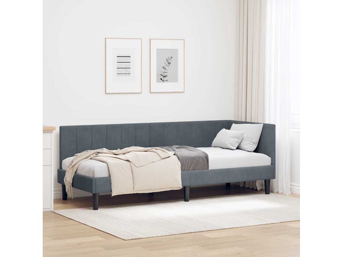 Vidaxl Estrutura De Cama De Canto Cinza Escuro 80 Cm X 200 Cm Veludo