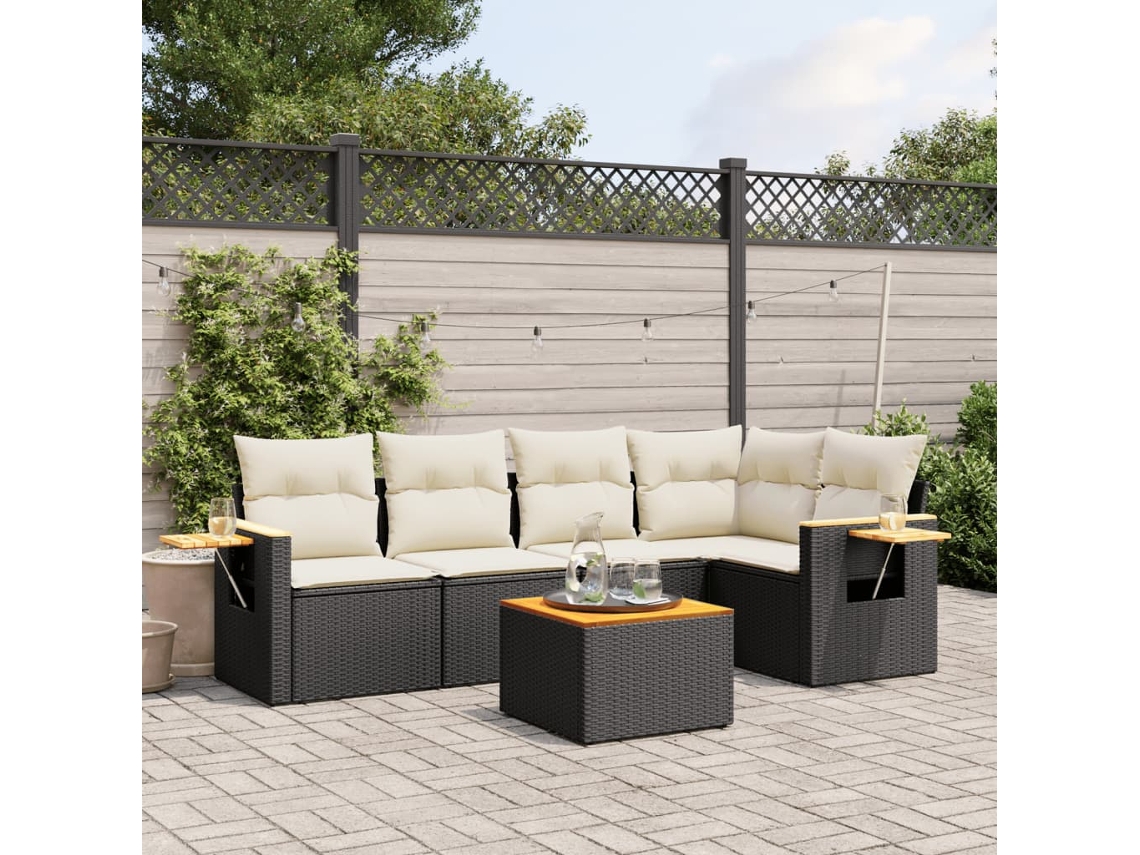 Vidaxl 6 Pcs Conjunto Sofás De Jardim C/ Almofadões Vime Pe Preto