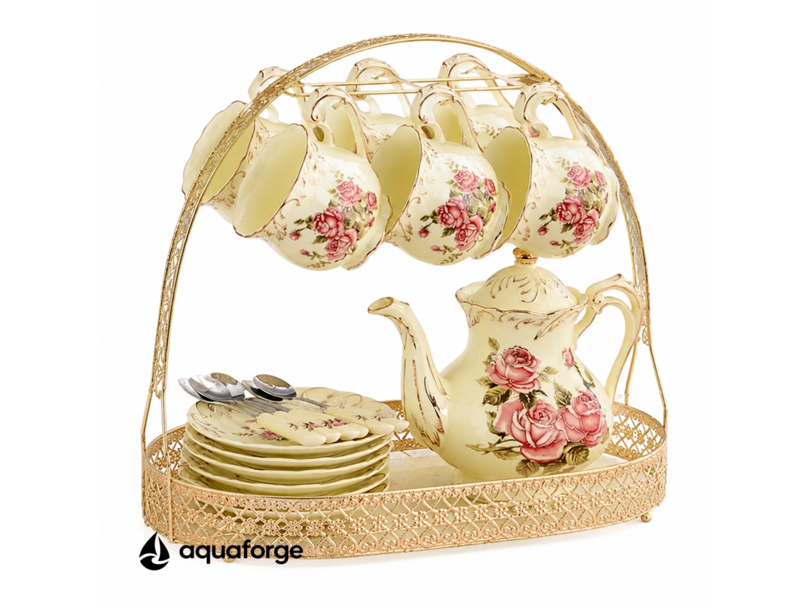 Conjunto De Café E Chá Aquaforge Com 13 Peças, Rosa