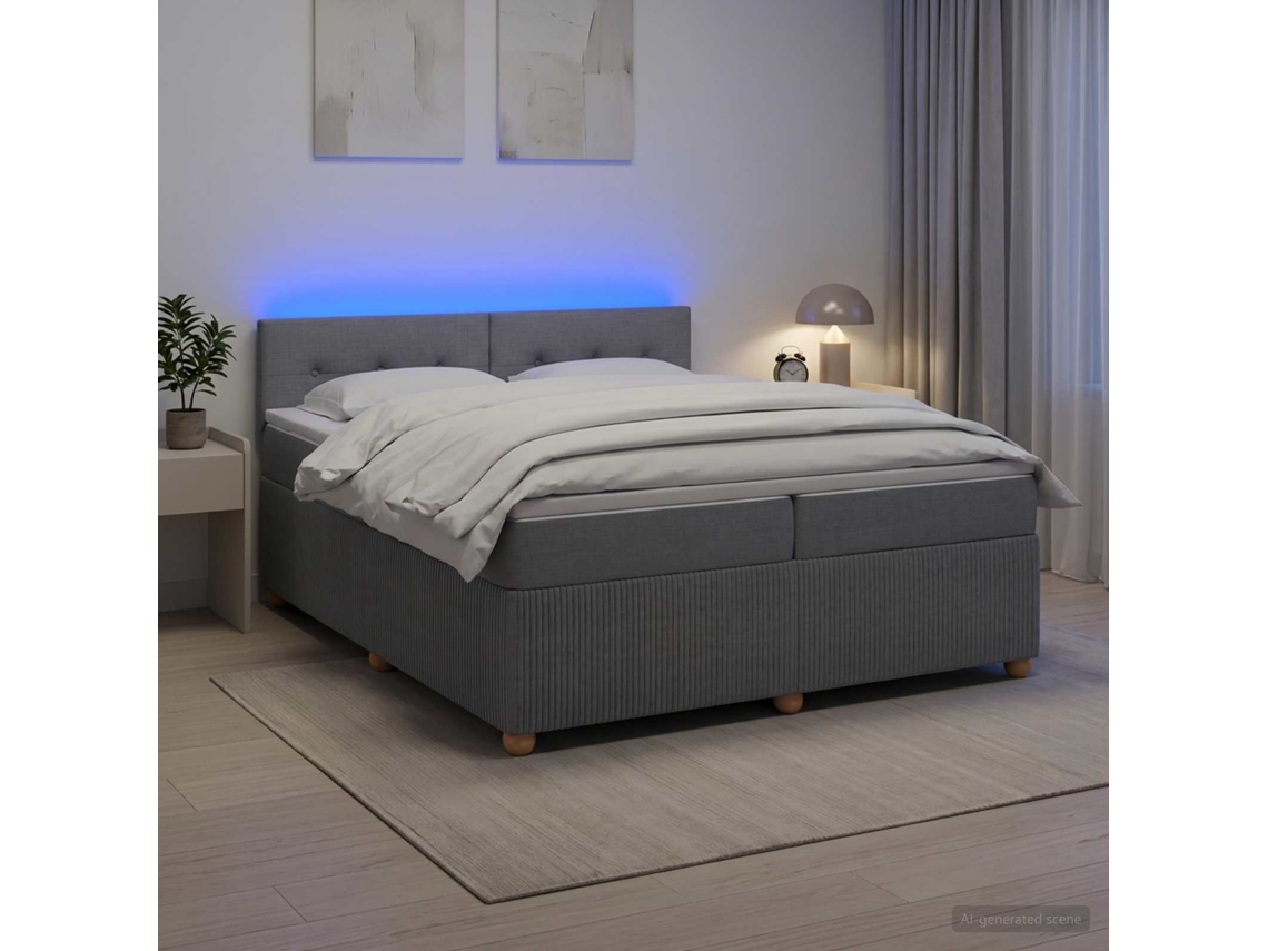 Vidaxl Cama Box Spring Com Colchão Cinzento-claro 200 X 200 Cm Tecido