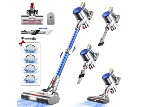 Aspirador de pó vertical sem fio 35000pa/420aw, sistema de filtragem 5 em 1, autonomia de até 50 minutos, design leve, cor dourada Adormii