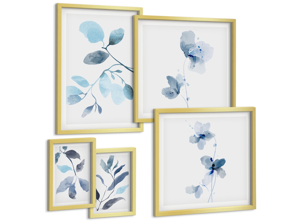 Composição De Quadros Na Parede Padrões De Plantas, Vintage, Pastel Moldura Dourada Imagens Para Um Quarto Infantil Espelharte (conjunto De 5 Imagens)