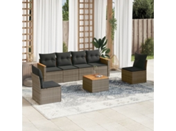 7 Pcs Conjunto Sofás P/ Jardim C/ Almofadões Vime Pe Cinza Dkd Home Decor