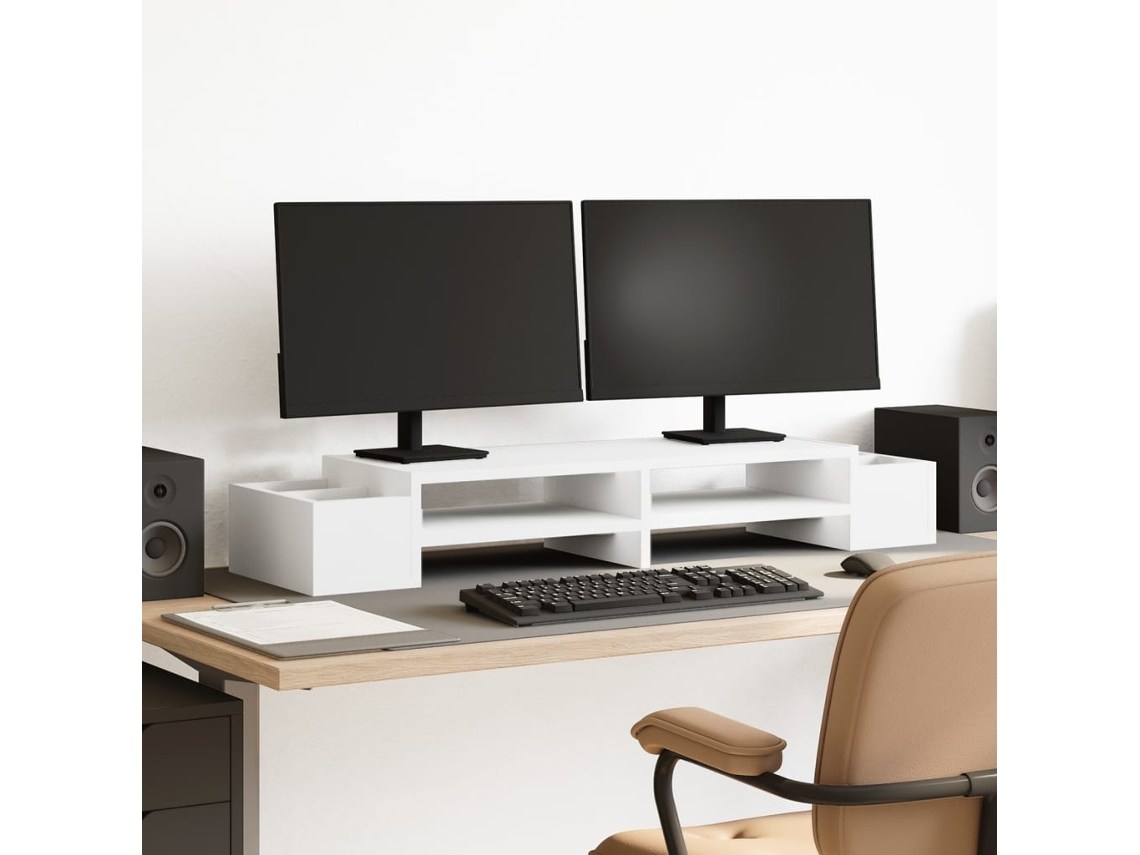 Vidaxl Suporte Monitor Arrumação 100x27x15cm Derivados Madeira Branco