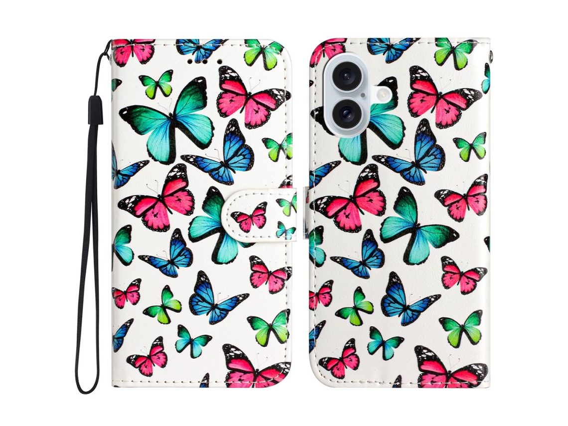 Capa Em Couro Pu Para Apple Iphone 16 Plus - Borboletas