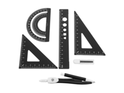 Conjunto De Régua Multiangular Em Liga Alumínio Preta Com Transferidor E Suporte, Fácil De Limpar, Durável Para Desenho