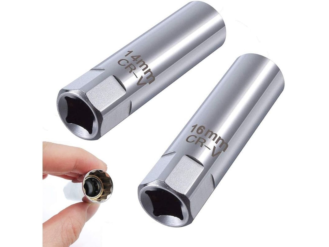 Chave de fenda para vela de ignição de 14 mm e 16 mm com ímã, em aço cromo-vanádio, ferramenta para remoção e instalação de velas de ignição de 3/8" com doze pontas.