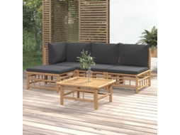 Conjunto Lounge 5 Peças Jardim Bambu C/ Almofadões Cinza Escuro Dkd Home Decor