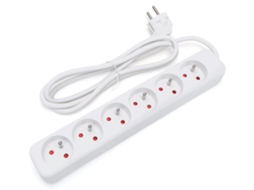 Aigostar Régua extensora de 6 tomadas 16A 2P T com cabo de 1,5 metros, cor branca.