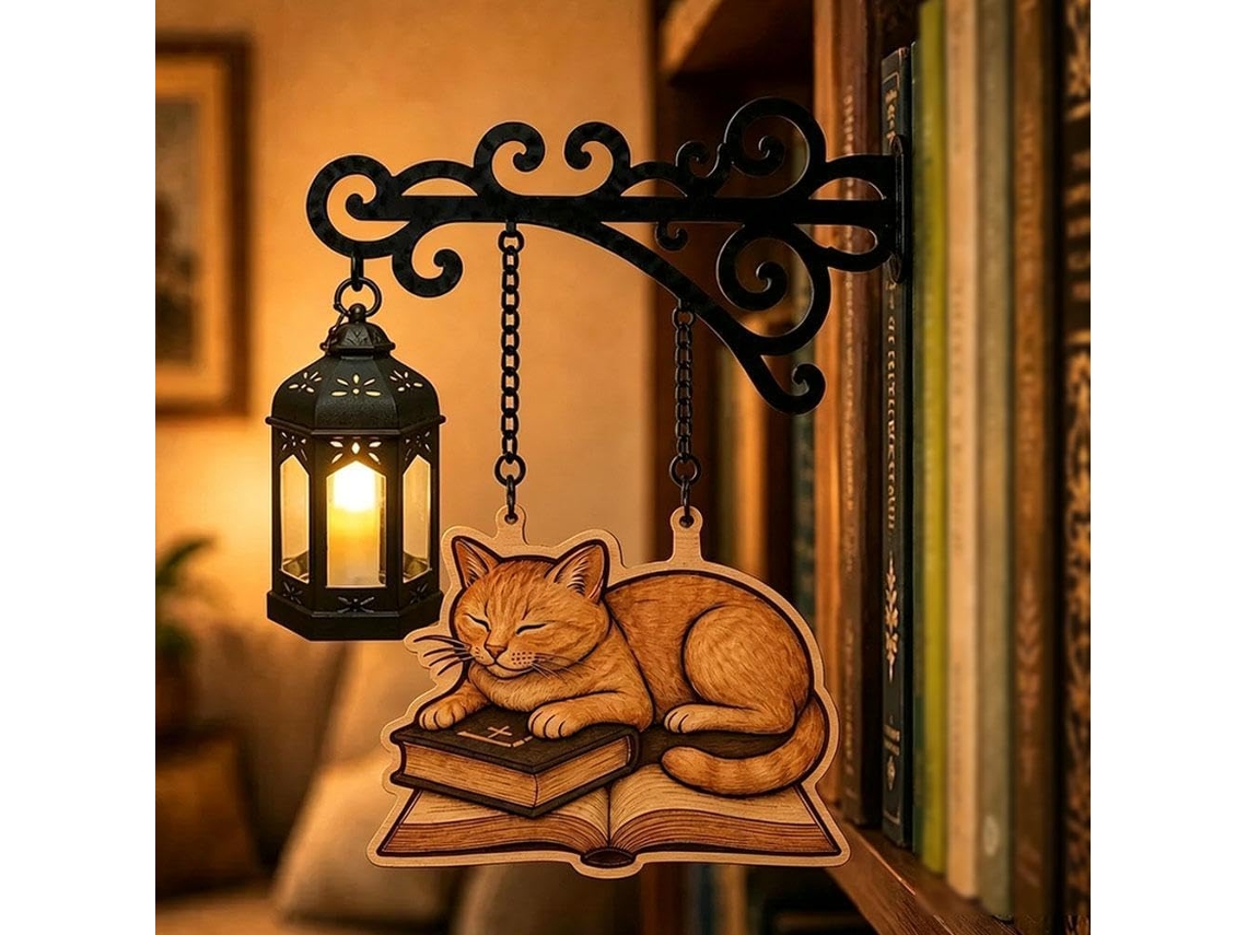 Lanterna Decorativa Para Estantes, Com Um Pingente Plano Em Forma De Gato 2d