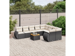10 Pcs Conjunto Sofás De Jardim C/ Almofadões Vime Pe Preto Dkd Home Decor