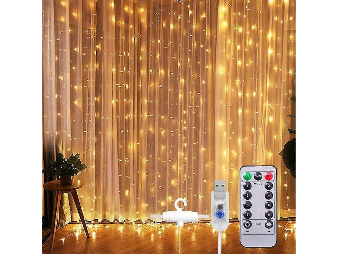 Omni luz de Cortina 3x3m 300 Led Modos 8 Controle Remoto com Temporizador Cor Branco Quente