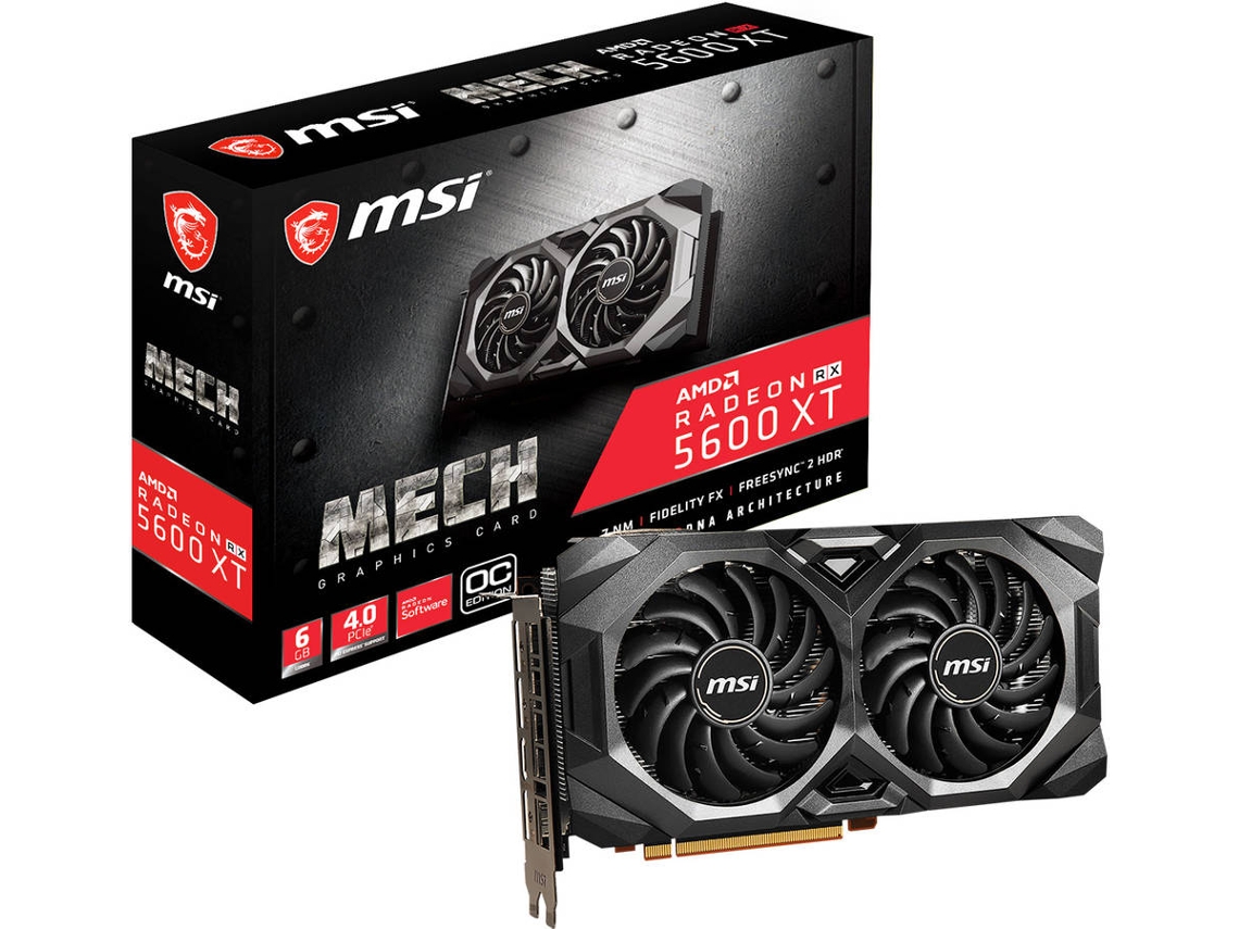 美品 MSI Radeon RX 5600 XT 6GB MECH OC Placa Gráfica MSI Radeon RX 5600 XT Mech OC (AMD - 6 GB GDDR6