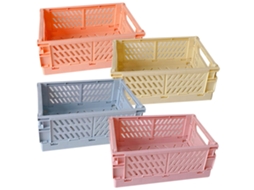 Cesta de Armazenamento de Plástico com 4 Pacotes Organizador de Caixa de Armazenamento de Cozinha Doméstica Cesta de Armazenamento Dobrável Empilhad