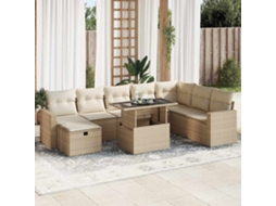 Vidaxl 9 Pcs Conjunto De Sofás P/ Jardim Com Almofadões Vime Pe Bege