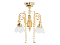Primerox luz de Teto Miniatura para Casinha de Bonecas Flor Duas Cabeças Retro Dourada 1:12