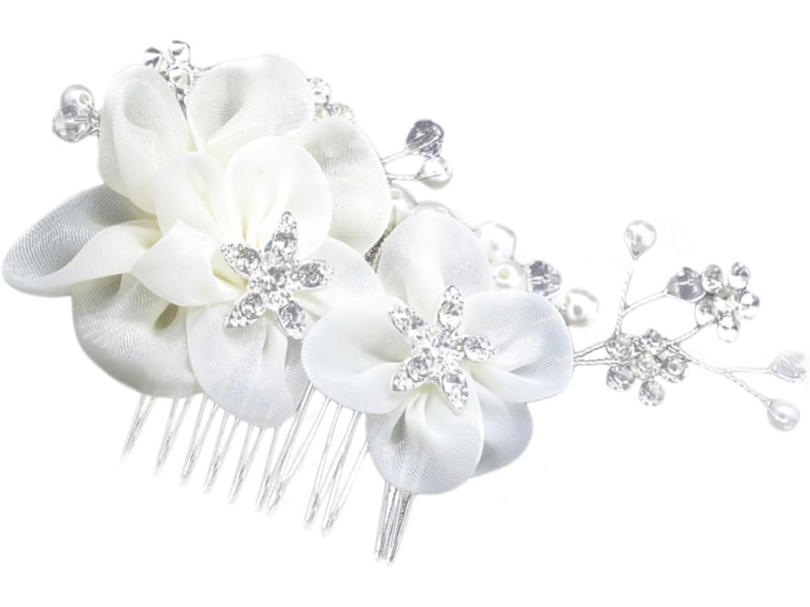 Pente De Cabelo Elegante E Delicado Com Flor De Cristal Branca, Fácil De Usar.
