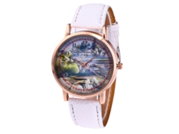 Relógio feminino moderno de quartzo com pulseira de couro PU e mostrador redondo branco simples.