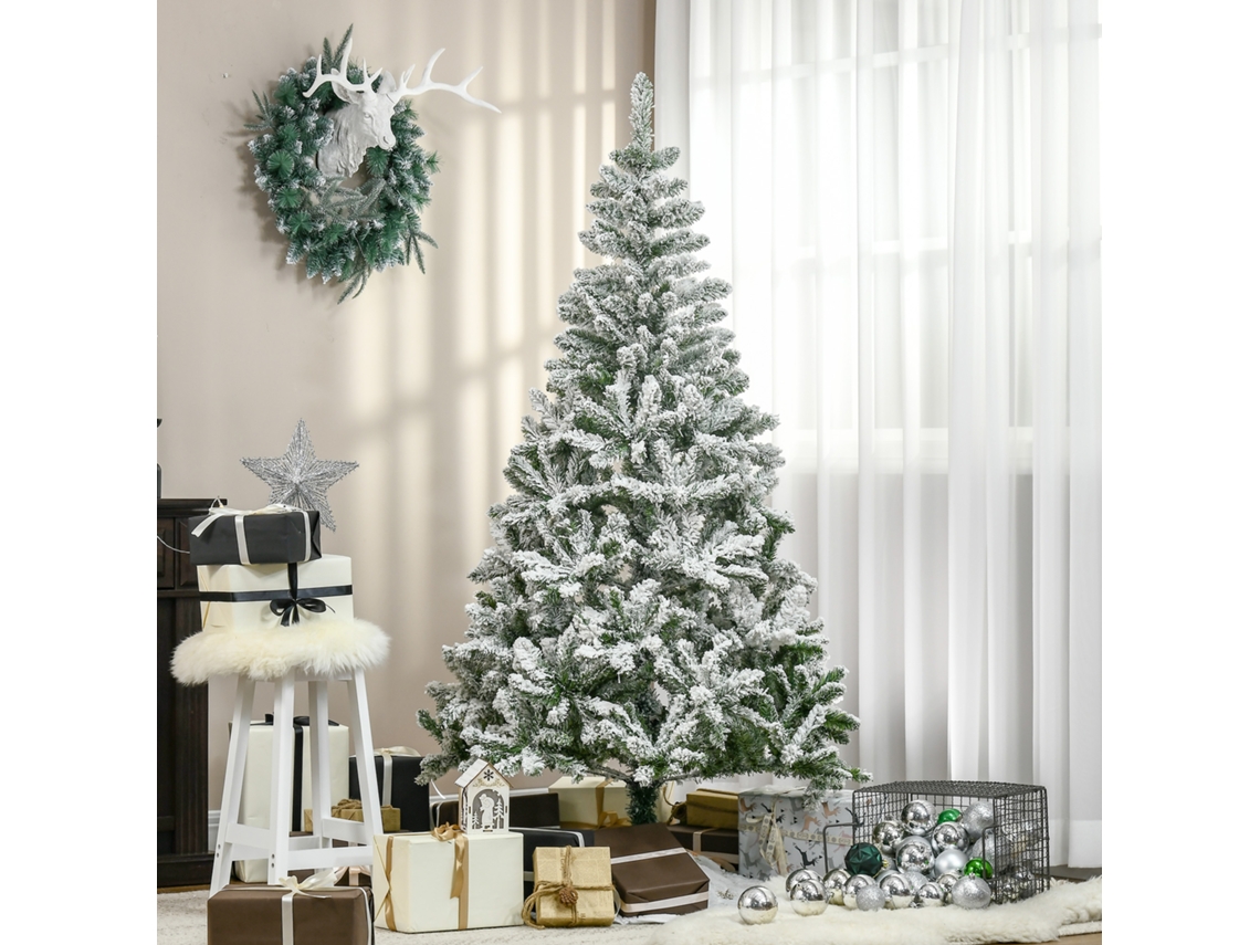 Árvore De Natal Artificial 180cm Com Neve Ignífugo E 750 Ramos Folhas Pvc Base Dobrável Verde