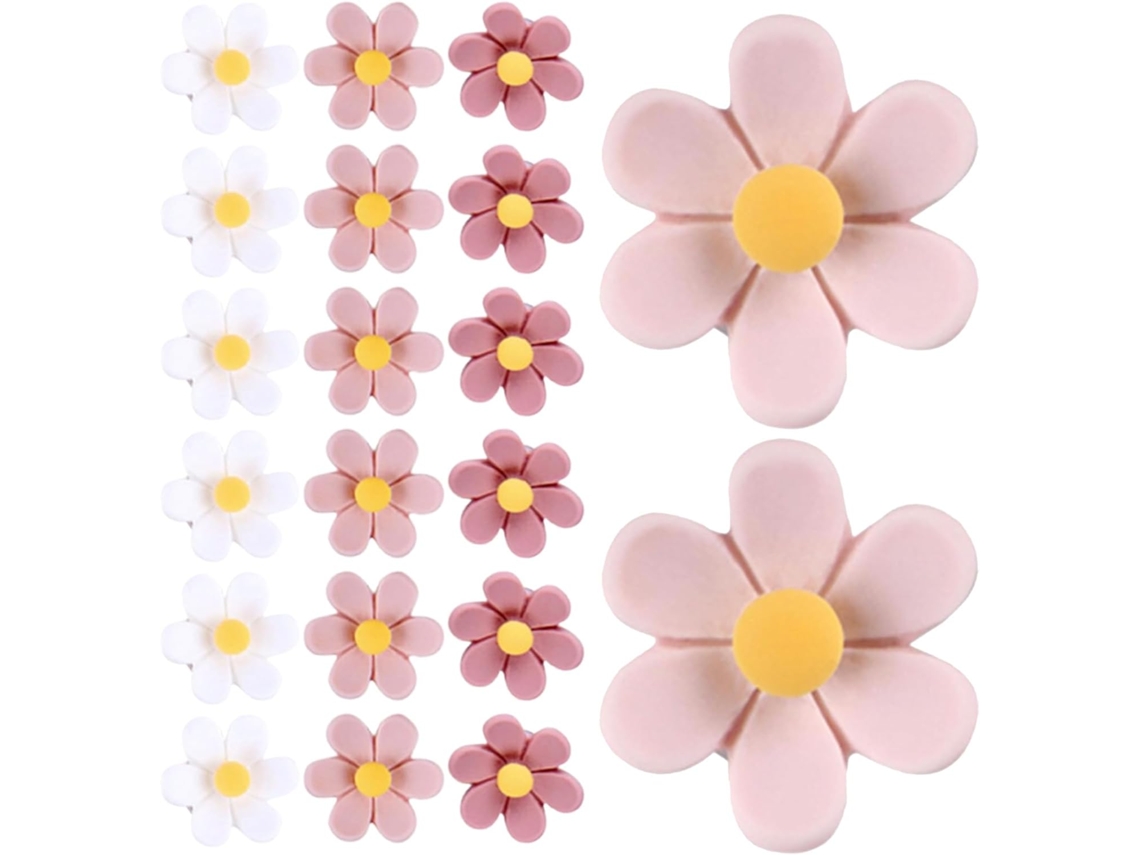Tachinhas Tehaux decorativas em formato de flor 3D, resina e metal, para quadros brancos e decoração de parede.