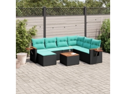 Vidaxl 8 Pcs Conjunto De Sofás P/ Jardim C/ Almofadões Vime Pe Preto